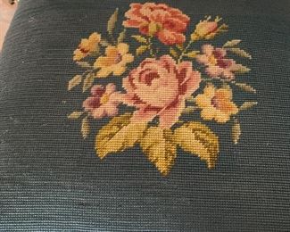 Antique Dining Table w Embroidered Chairs 