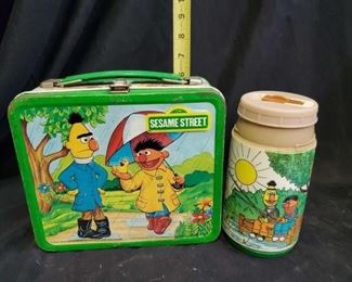 Vintage Metal Sesame Street Bert and Ernie Lunchbox with Thermos