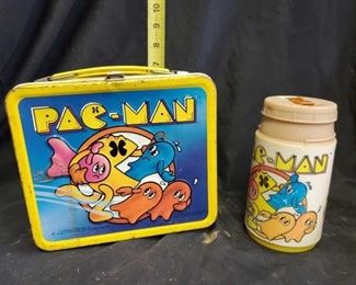 Vintage Metal Pac-Man Lunchbox with Thermos