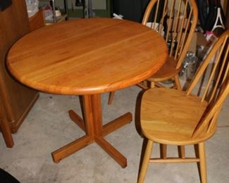 NEW Price-$50 (Original Price $75)-Oak Bistro Set Table and 2 Chairs Table 35.5” Round x 29.5” H Chairs-37”H                        