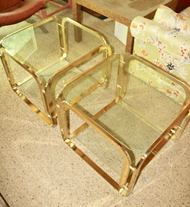 NEW Price-$250 (Original Price $400)Vintage Pair of Brass and Glass End Tables 26” x 26” x 21.5”H