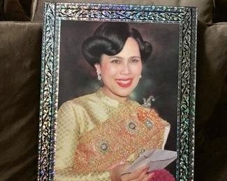 $100 Mother of Pearl framed picture of the Queen of Thailand.  23" H x 17" W.  