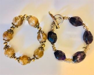 $8 each stone and metal beaded bracelets.   Each approx 2" diam.