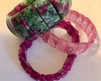 $25 3 Stone/glass stretchy bracelets.  Each approx 2" diam.  