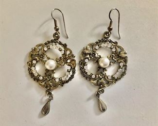 $15 Earrings with pearl and drop.  3" L.  