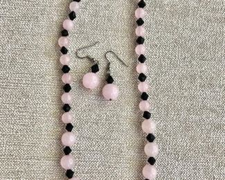 $25 Set Pink stone necklace and earrings.  Necklace approx 17" L, earrings 1.5" L.  