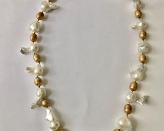 $50 Irregular shaped pearl necklace round ball clip clasp - 20" long 