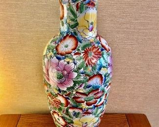 $40 Tall ceramic flowered vase.  24" H, 10" diam. 