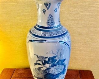 $40 Tall ceramic blue and white vase.  24" H, 10" diam. 