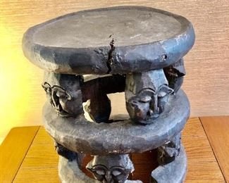 $75 Decorative carved wood stand/stool.  14.5" H, 12.5" diam. 