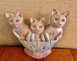 $20 Ceramic cats 13" W, 3" D, 13.5" H. 