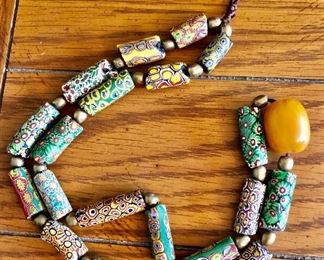  $150 African Trade beads Venetian necklace.  32" L. 