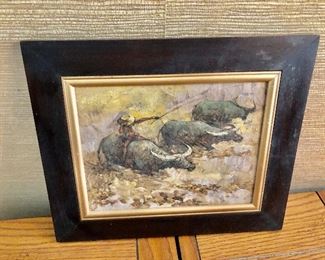 $120 Water buffalo painting 10.5" H x 12.5" W. 