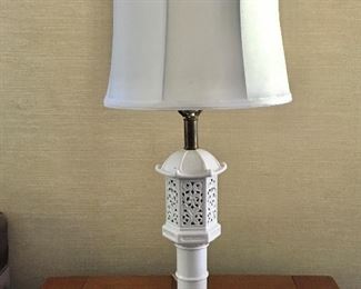 $75 Porcelain lamp 12" diam, 31" H. 