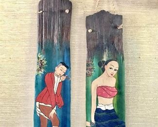 $25 each. Paintings on wood.  Left painting 4.75" W x 19.75" H. 
