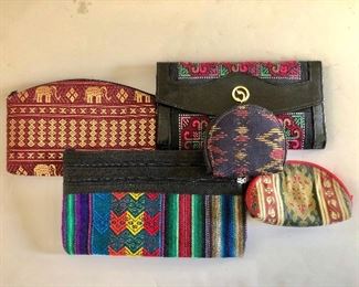 $35 LOT of 5  textiled clutches, coin purses.  Sizes range from 8.5" W x 5" H to 3.75" W x 3" H.  