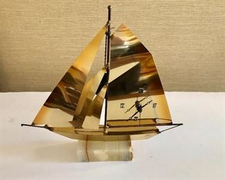 $40 Sailboat clock on marble stand.  12.5" W, 2.25" D, 11.5" H.  