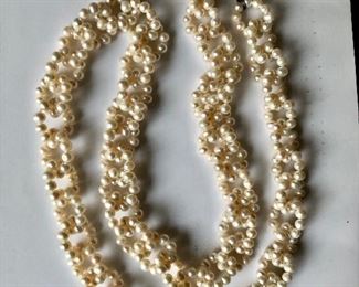 $80 Extra long multi beaded pearl necklace 36" long 