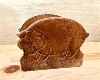 $20 Wooden pig napkin holder 