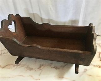 $70 Vintage wooden carved baby cradle 