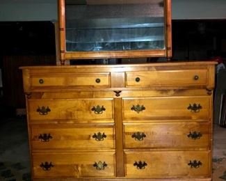 Lovely refinished maple dresser and mirror. Come see for yourself how pretty this is. 