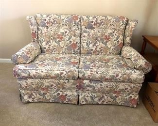 2 love seats in pastel floral fabric. Cute and comfy! No need to buy both, if one will do!