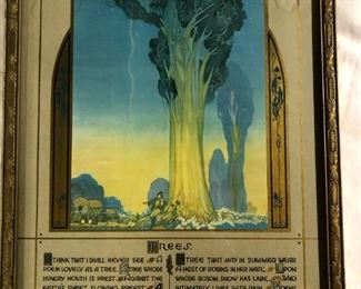 Joyce Kilmer "Trees" poem. A beautifully framed art deco piece 