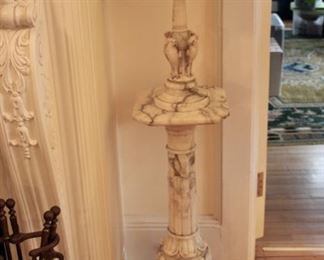 Antique marble pedestal and bird lamp