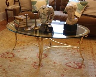 Baker Barbara Barry oval glass & gilt iron base table