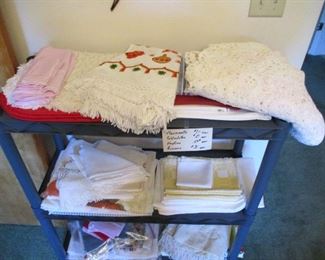 ... linens and crocheted bed cover