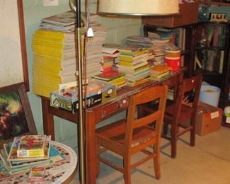 ... school desk, two drawers, two chairs
