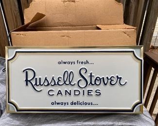 Nos Russell stover candies store display sign with box 