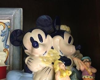 Mickey and Minnie cookie jar. Mermaid and man with net salt and pepper shakers