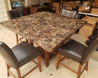 Faux marble pub set high table and four chairs