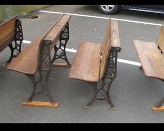 Set of antique school folding benches