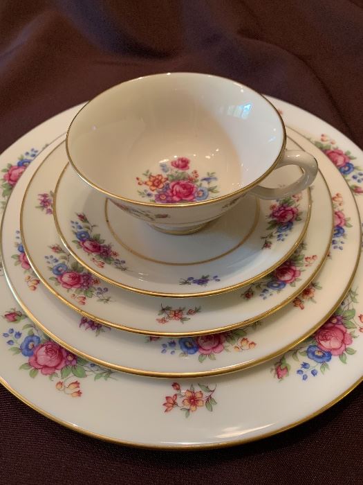 #1106B - Vintage Lenox Rose China set. 12 dinner plates, 6 salad plates, 8 dessert plates, 11 cups, 12 saucers. $325