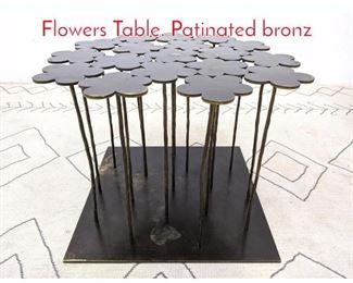 Lot 14 HUBERT LE GALL French 18 Flowers Table. Patinated bronz