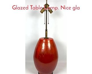 Lot 16 Nice Mid Century Modern Red Glazed Table Lamp. Nice gla