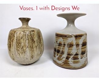 Lot 46 2pcs Studio Art Pottery Vessel Vases. 1 with Designs We