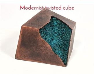 Lot 58 Patinated Steel Table Sculpture. Modernist twisted cube