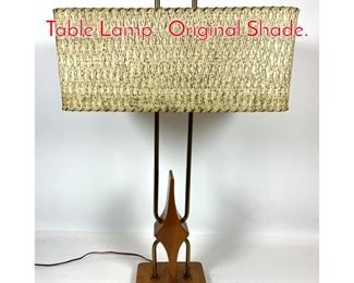 Lot 81 50s Modern Brass and wood Table Lamp. Original Shade. 