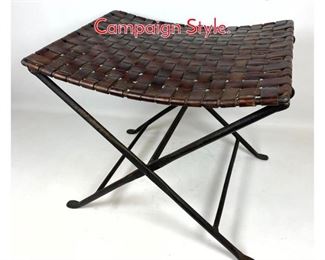 Lot 152 Iron and Leather Folding Stool. Campaign Style.