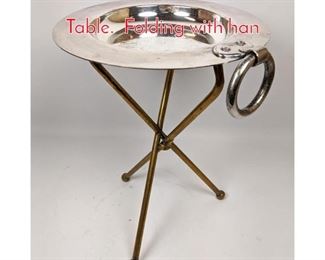 Lot 169 Silver Plate and Brass Taboret Table. Folding with han