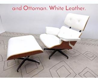 Lot 302 Eames Style Lounge Chair and Ottoman. White Leather. 