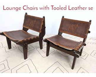 Lot 317 Pair ANGEL PAZMINO Lounge Chairs with Tooled Leather se