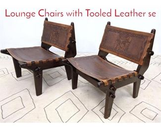 Lot 318 Pair ANGEL PAZMINO Lounge Chairs with Tooled Leather se