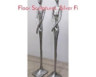Lot 319 Pair Tall Figural Composite Floor Sculptures. Silver Fi