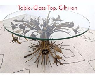 Lot 325 Round Italian Iron Low Side Table. Glass Top. Gilt iron