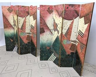 Lot 332 Pair 80s Lacquer Painted Folding Screens Room Dividers.