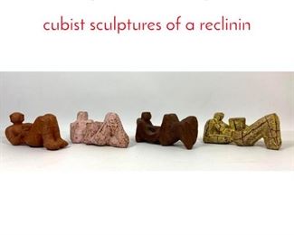 Lot 337 4pcs Mid Century Modern cubist sculptures of a reclinin